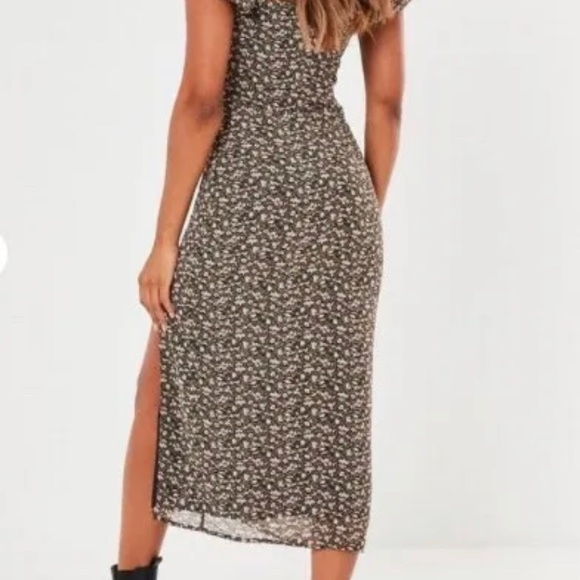Missguided Black Floral Print Milkmaid Split Midaxi Dress - Picture 7 of 7